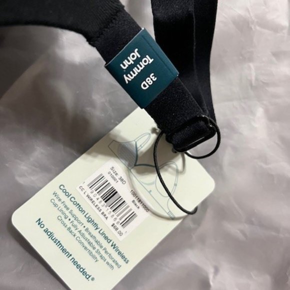 Tommy John Cool Cotton Wireless Bra 38D Black - Picture 3 of 9